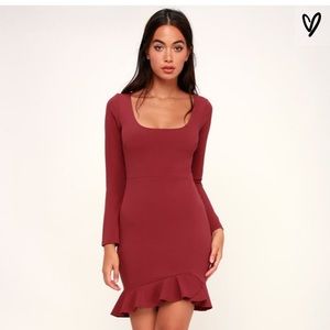 LuLu’s Margot Rust Red Ruffled Long Sleeve Dress